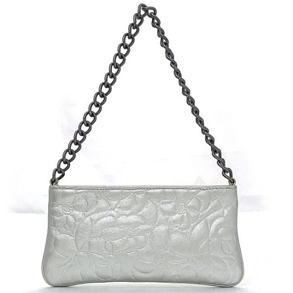 f18213 2 Chanel Accessory Pouch Leather Silver