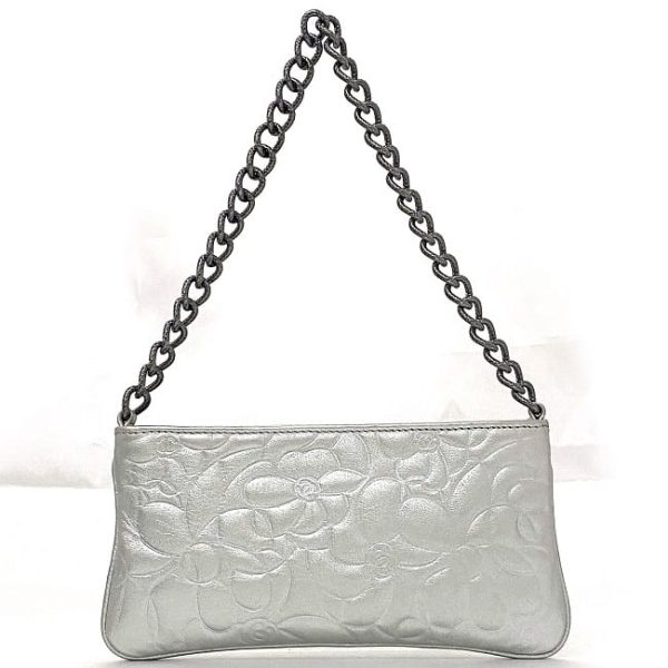 f18213 4 Chanel Accessory Pouch Leather Silver