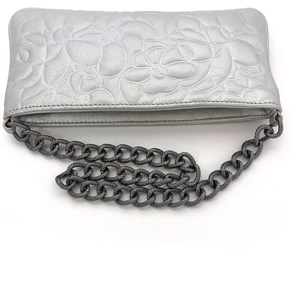 f18213 7 Chanel Accessory Pouch Leather Silver