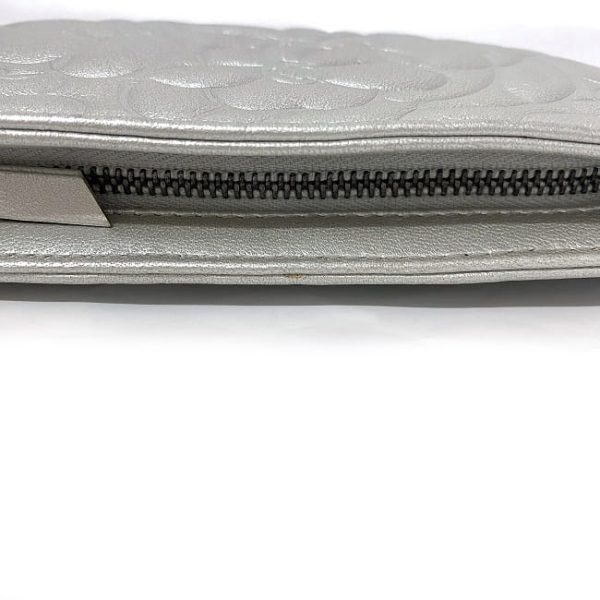 f18213 9 Chanel Accessory Pouch Leather Silver