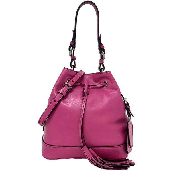 f18231 1 Prada Drawstring Soft Calf Leathe Handbag Pink Fuxia