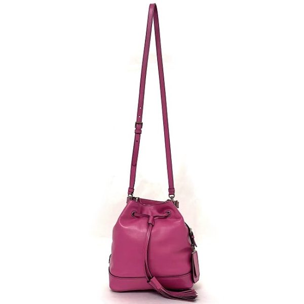 f18231 2 Prada Drawstring Soft Calf Leathe Handbag Pink Fuxia