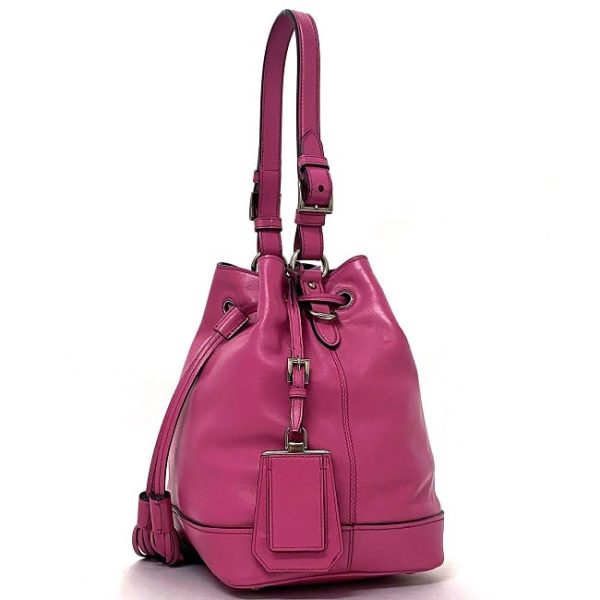 f18231 3 Prada Drawstring Soft Calf Leathe Handbag Pink Fuxia