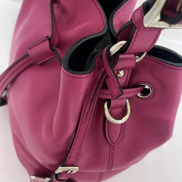 f18231 8 Prada Drawstring Soft Calf Leathe Handbag Pink Fuxia