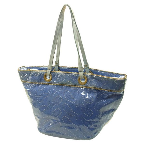 f566 Samantha Thavasa Back Paisley Lace Tote Shoulder Bag Blue x Gold