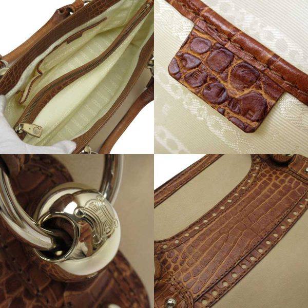 g1666b 3 Celine Boogie Bag Canvas Embossed Leather Beige Brown