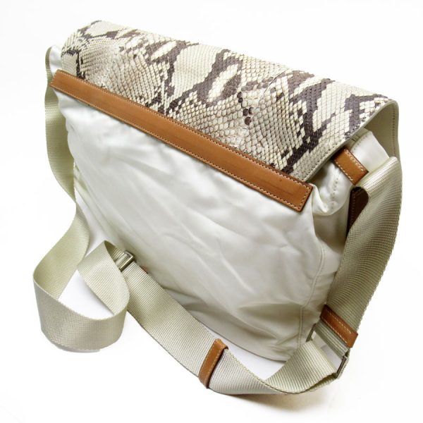 g3761a 1 Prada Crossbody Shoulder Bag PythonNylon White x Brown