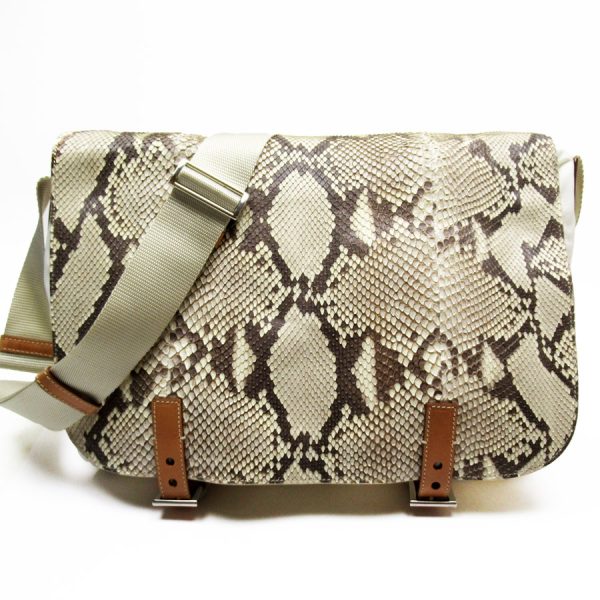 g3761a Prada Crossbody Shoulder Bag PythonNylon White x Brown