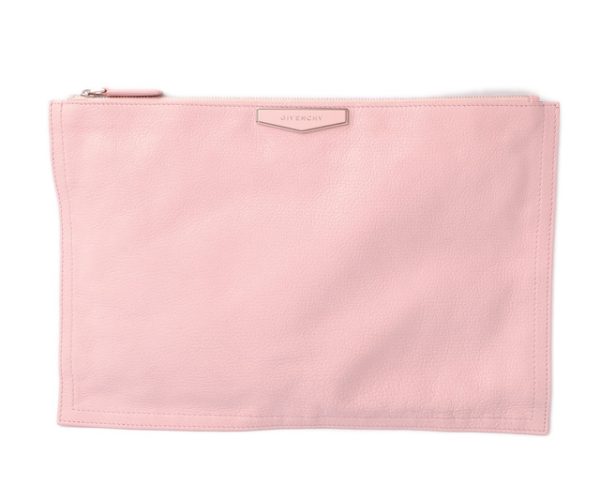 giv 17 003 1 Givenchy Flat Pouch Clutch Bag Light Pink Embossed Leather