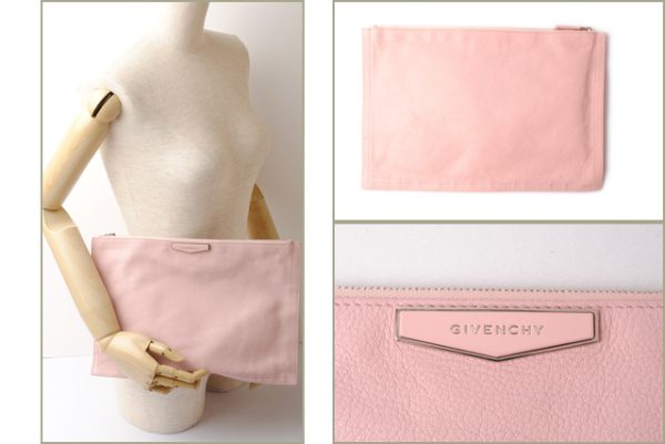 giv 17 003 2 Givenchy Flat Pouch Clutch Bag Light Pink Embossed Leather