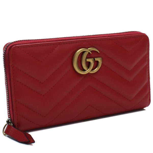 guc443123061 1 GUCCI GG Marmont Round Zipper Long Wallet Leather Red