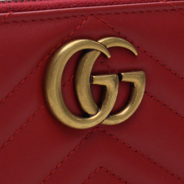 guc443123061 2 GUCCI GG Marmont Round Zipper Long Wallet Leather Red