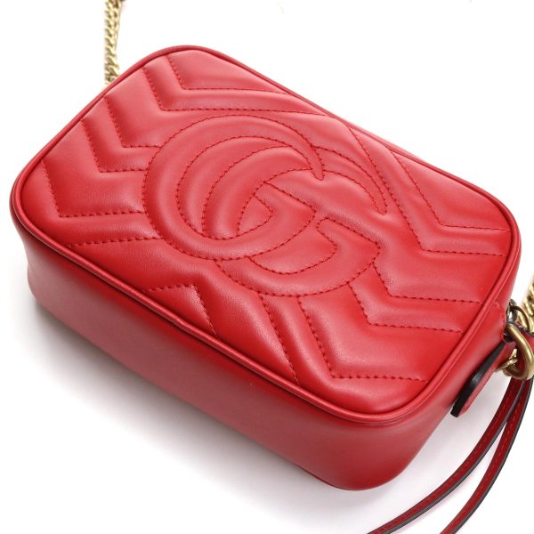 guc448065031 4 GUCCI GG Marmont Crossbody Shoulder Bag Leather Red