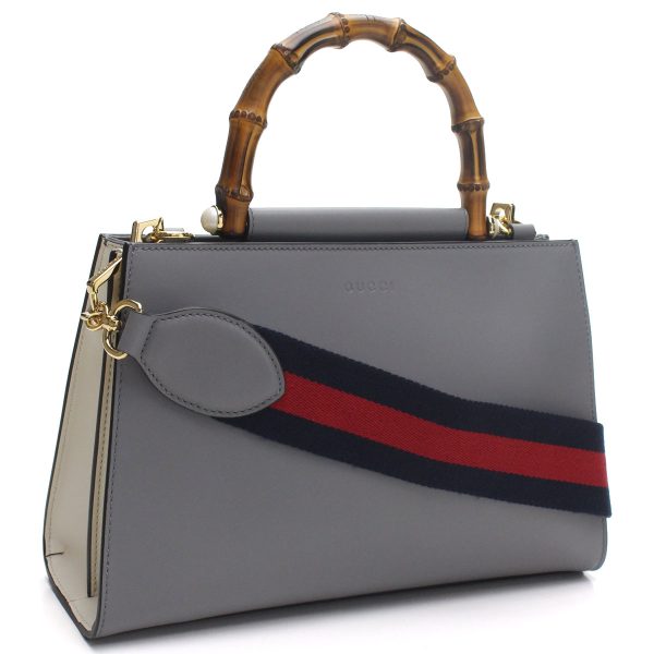 guc45907601 1 GUCCI Bamboo Handbag Leather Gray