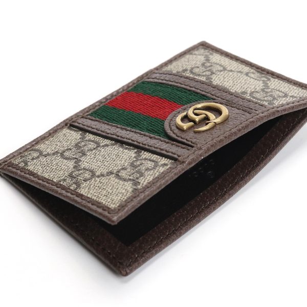 guc597617011 3 GUCCI OPHIDIA Card Case GG Supreme Nylon Brown