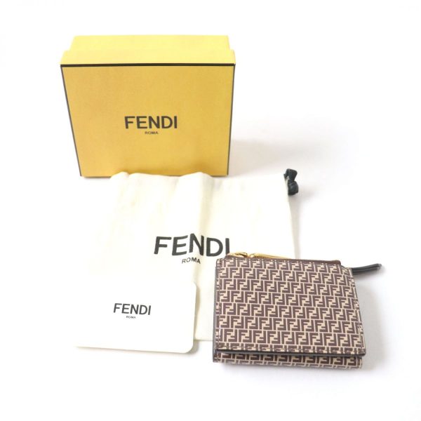 h04 st31205 2 Fendi Zucca Wallet Mini Leather Brown