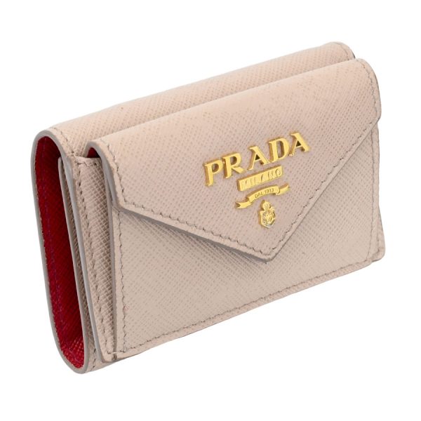 i360315 07 05 Prada Saffiano Multicolor Trifold Wallet Beige Red