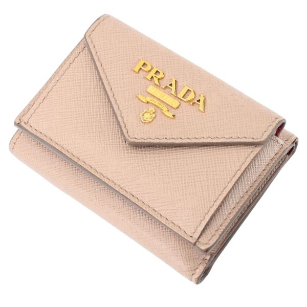 i360315 07 13 Prada Saffiano Multicolor Trifold Wallet Beige Red