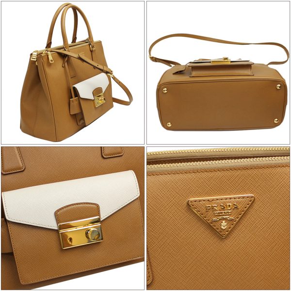 img61789170 Prada 2way Hand Shoulder Bag Brown X White