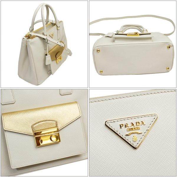 img61789173 Prada 2way Hand Shoulder Bag White X Gold