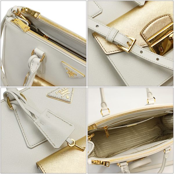 img61789174 Prada 2way Hand Shoulder Bag White X Gold