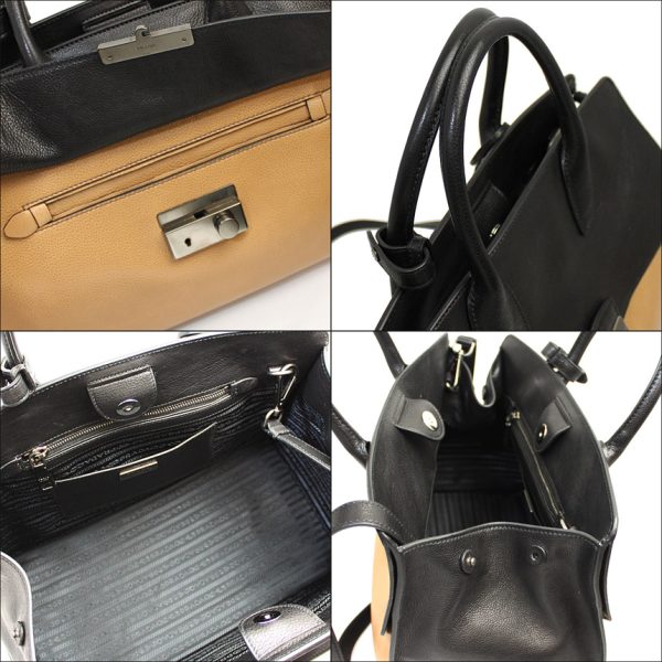 img61789177 Prada 2Way HandShoulder Bag Leather Natural x Black