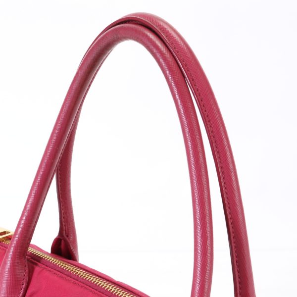 img 01626837 Prada Tessuto Nylon Saffiano Leather Triangle Logo Handbag Pink