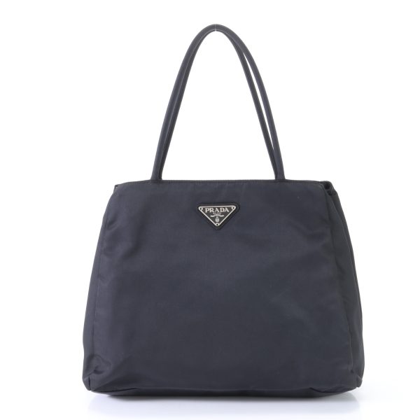 img 01640387 Prada Pocono Tessuto Nylon Triangle Logo Tote Black