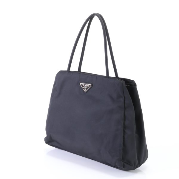 img 01640388 Prada Pocono Tessuto Nylon Triangle Logo Tote Black