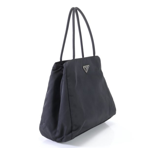 img 01640389 Prada Pocono Tessuto Nylon Triangle Logo Tote Black