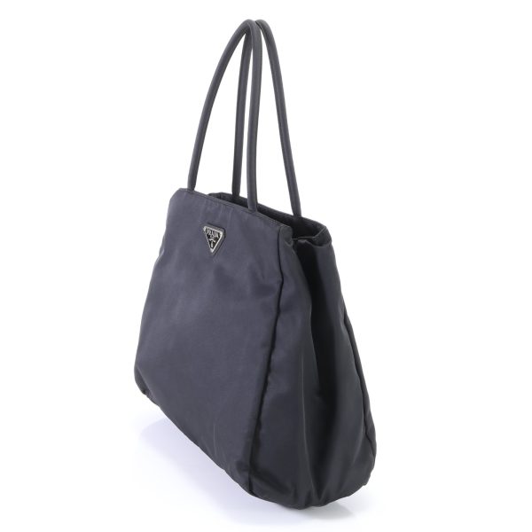 img 01640391 Prada Pocono Tessuto Nylon Triangle Logo Tote Black