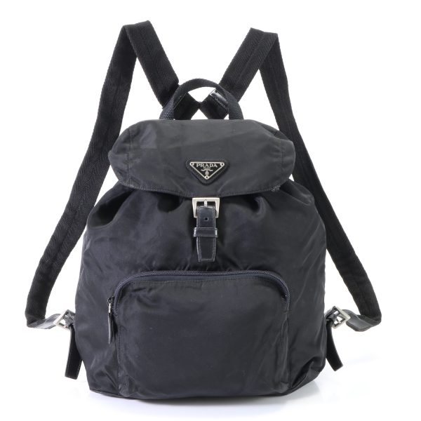 img 01640937 Prada Tessuto Nylon Triangle Logo Leather Backpack Shoulder