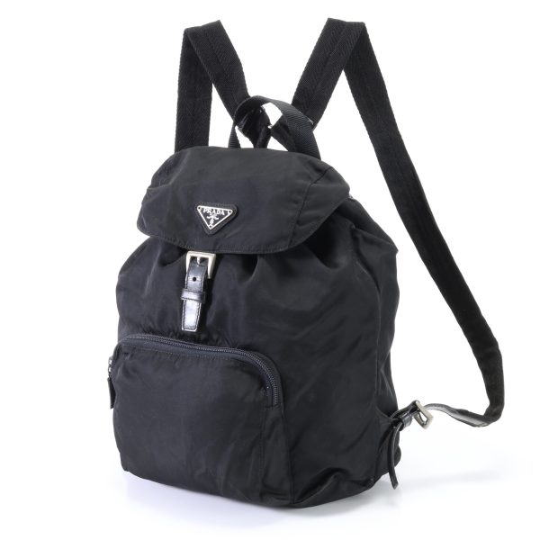 img 01640938 Prada Tessuto Nylon Triangle Logo Leather Backpack Shoulder