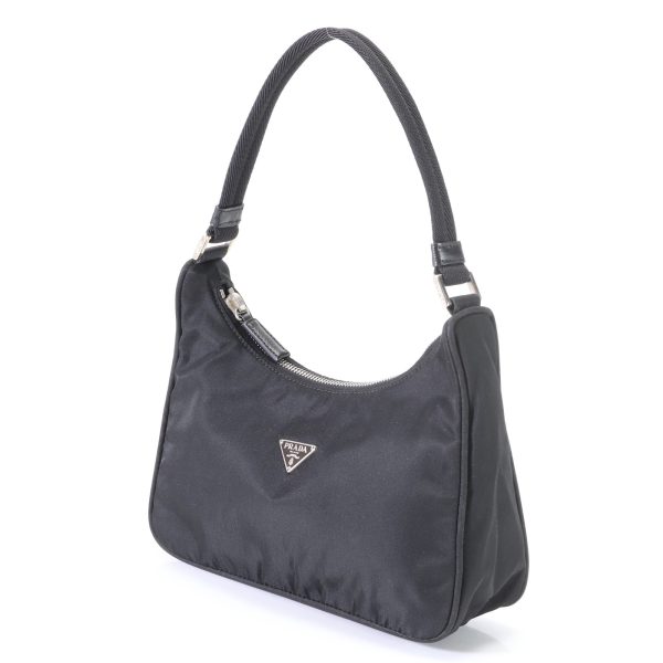 img 01641185 Prada Tessuto Nylon Triangle Logo Handbag Tote Top Handle Shoulder Black