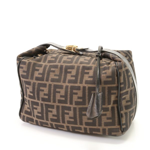 img 01679205 Fendi Zucca Ff Pouch Genuine Leather Handbag Brown