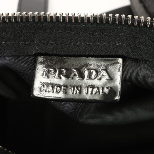 img 01684430 Prada Tessuto Nylon Mini Boston Triangle Logo Handbag Black