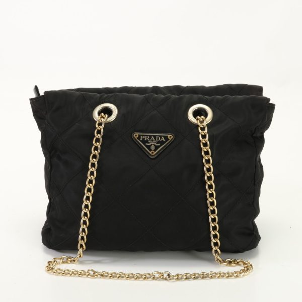 img 01686000 Prada Tessuto Nylon Quilted Chain Shoulder Bag Black