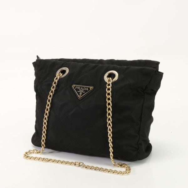 img 01686001 Prada Tessuto Nylon Quilted Chain Shoulder Bag Black