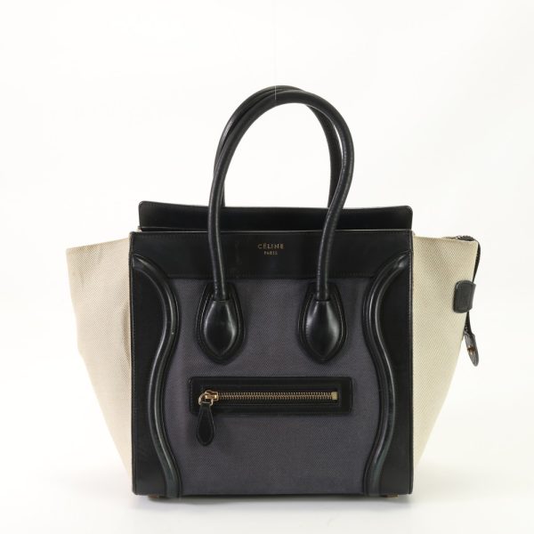 img 01686096 Celine Luggage Micro Shopper Leather Canvas Tote Top Handle black