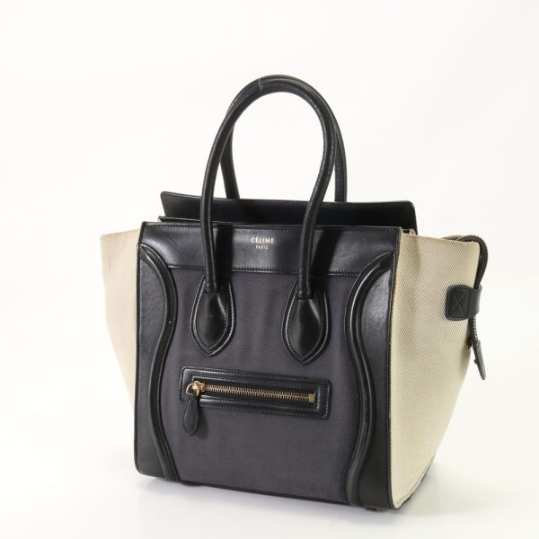 img 01686097 Celine Luggage Micro Shopper Leather Canvas Tote Top Handle black