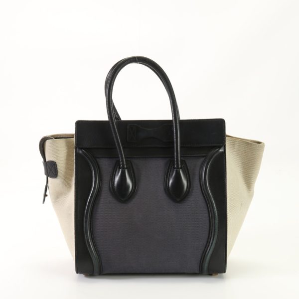 img 01686100 Celine Luggage Micro Shopper Leather Canvas Tote Top Handle black