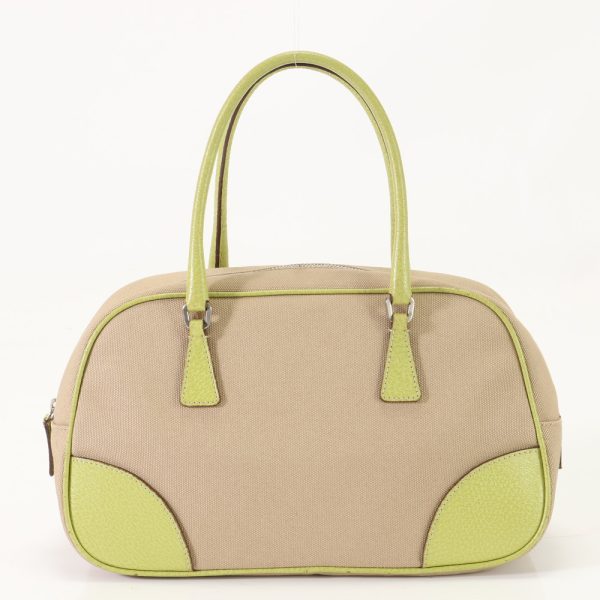 img 01687227 Prada Mini Boston Leather Canvas Handbag Beige