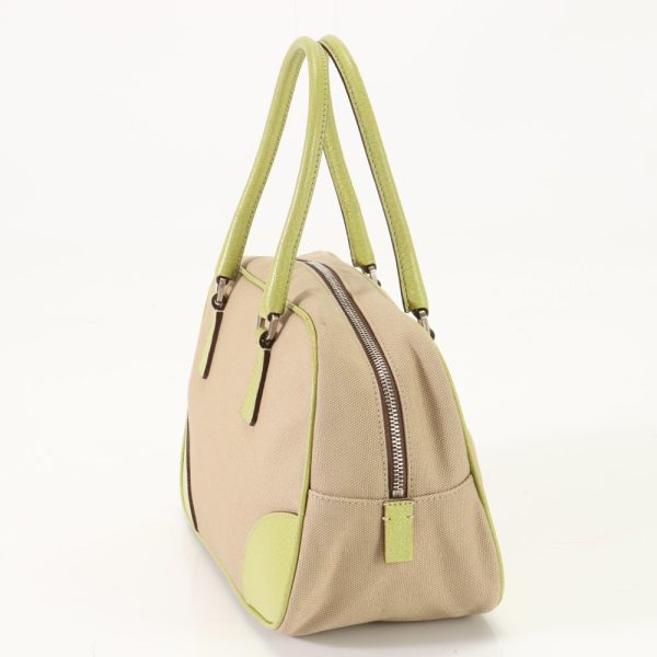 img 01687231 Prada Mini Boston Leather Canvas Handbag Beige