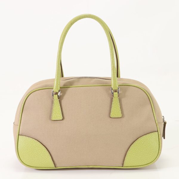 img 01687232 Prada Mini Boston Leather Canvas Handbag Beige