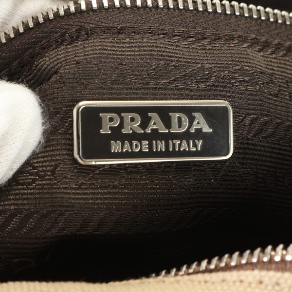 img 01687240 Prada Mini Boston Leather Canvas Handbag Beige