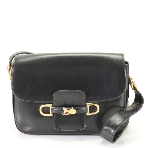 img 01687338 Vintage Celine Horse Carriage Leather Shoulder Bag Black