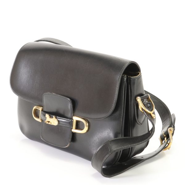 img 01687339 Vintage Celine Horse Carriage Leather Shoulder Bag Black