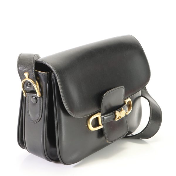 img 01687340 Vintage Celine Horse Carriage Leather Shoulder Bag Black