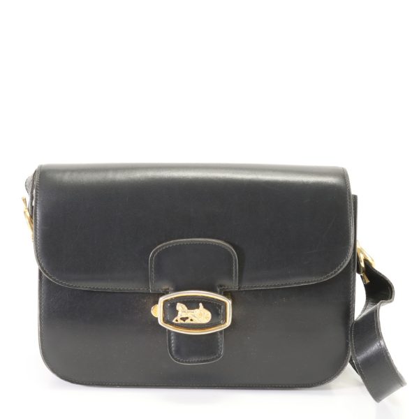 img 01687370 Vintage Celine Horse Carriage Leather Shoulder Bag Black