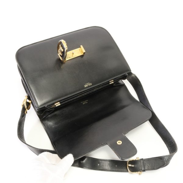 img 01687381 Vintage Celine Horse Carriage Leather Shoulder Bag Black